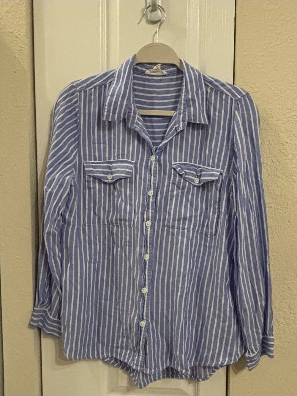 Beachlunchlounge Cotton Blue and White Striped Button-Up Shirt